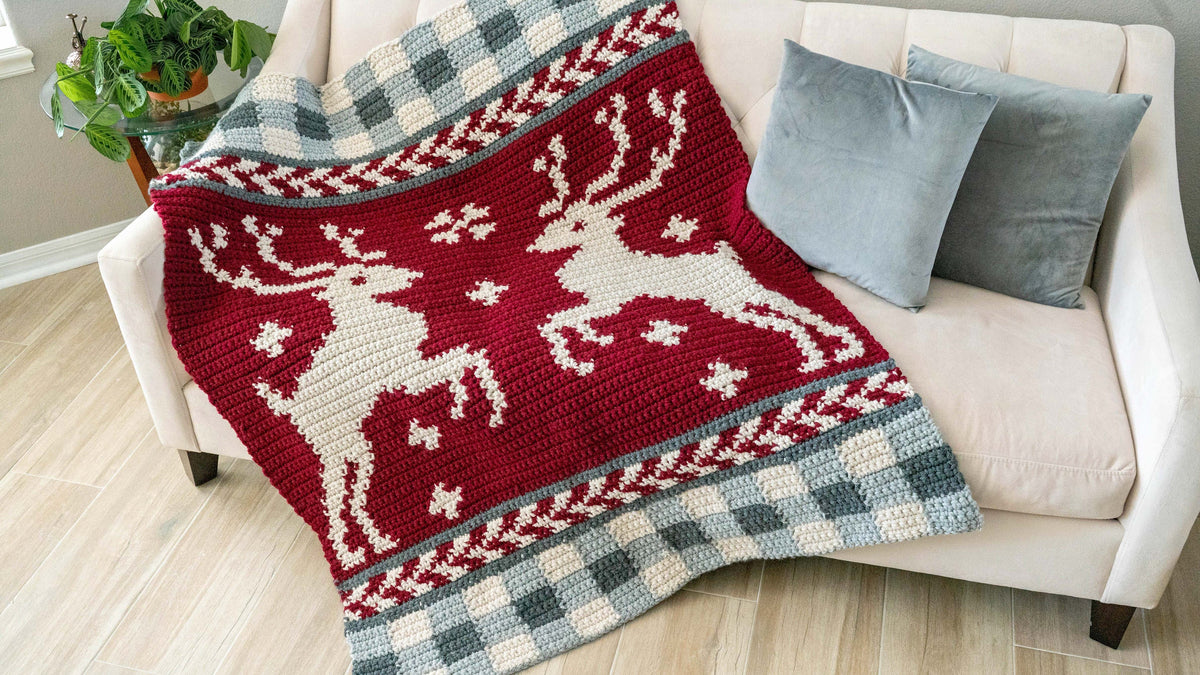 CROCHET PATTERN Prancing Through the Holidays Deer Crochet Blanket, Colorwork Throw, Holiday Décor, Written & Chart Instruction