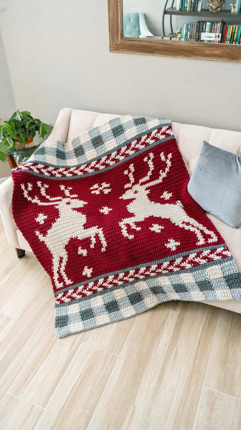 CROCHET PATTERN Prancing Through the Holidays Deer Crochet Blanket, Colorwork Throw, Holiday Décor, Written & Chart Instruction