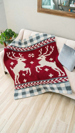 CROCHET PATTERN Prancing Through the Holidays Deer Crochet Blanket, Colorwork Throw, Holiday Décor, Written & Chart Instruction