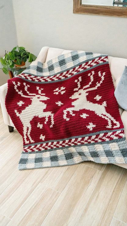 CROCHET PATTERN Prancing Through the Holidays Deer Crochet Blanket, Colorwork Throw, Holiday Décor, Written & Chart Instruction