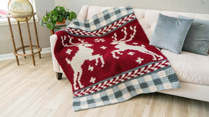 CROCHET PATTERN Prancing Through the Holidays Deer Crochet Blanket, Colorwork Throw, Holiday Décor, Written & Chart Instruction