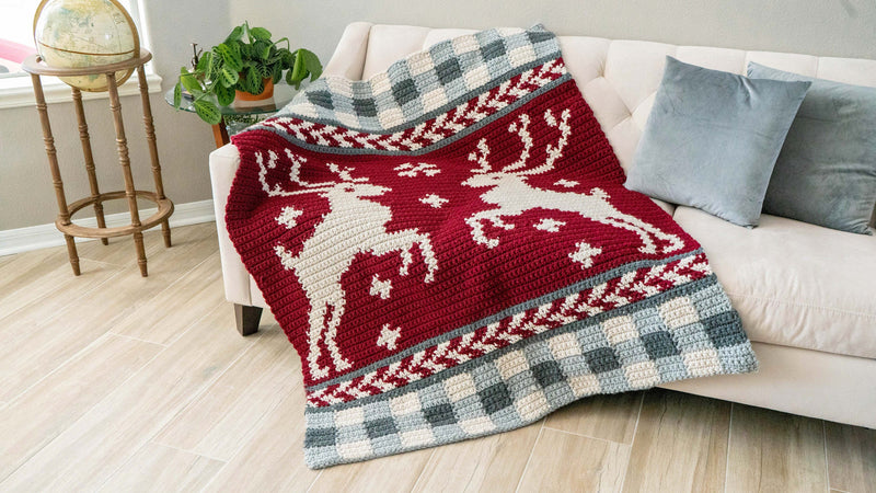 CROCHET PATTERN Prancing Through the Holidays Deer Crochet Blanket, Colorwork Throw, Holiday Décor, Written & Chart Instruction