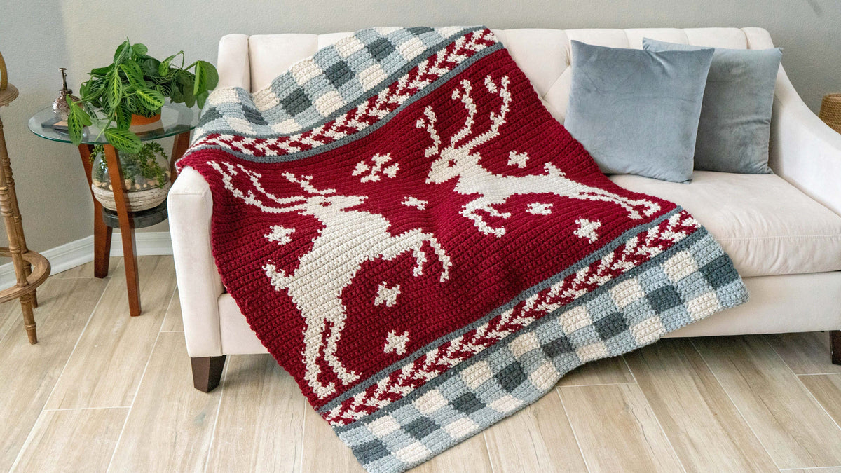 CROCHET PATTERN Prancing Through the Holidays Deer Crochet Blanket, Colorwork Throw, Holiday Décor, Written & Chart Instruction