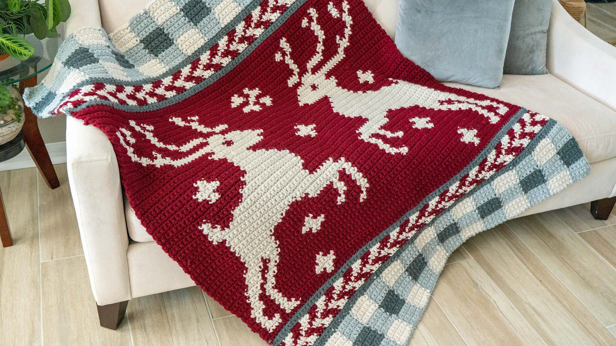 CROCHET PATTERN Prancing Through the Holidays Deer Crochet Blanket, Colorwork Throw, Holiday Décor, Written & Chart Instruction