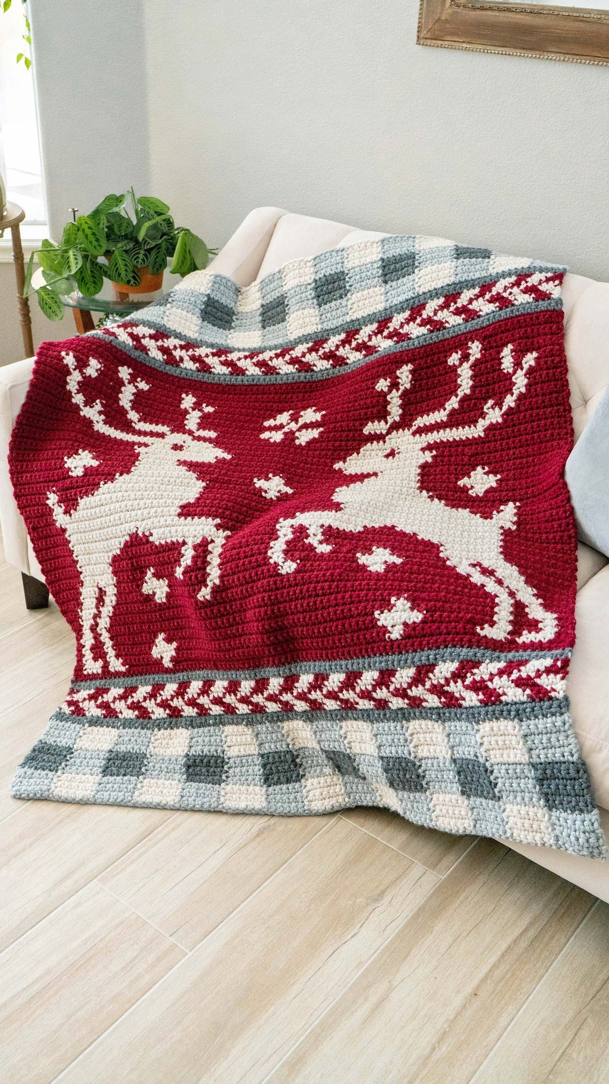CROCHET PATTERN Prancing Through the Holidays Deer Crochet Blanket, Colorwork Throw, Holiday Décor, Written & Chart Instruction