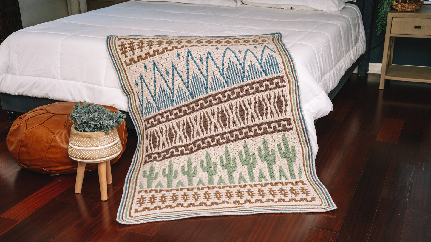 CROCHET PATTERN Desert Cactus Mosaic Crochet Blanket, Instant Download Pattern, Chart & Written Instructions Mosaic Stitch Video Tutorial