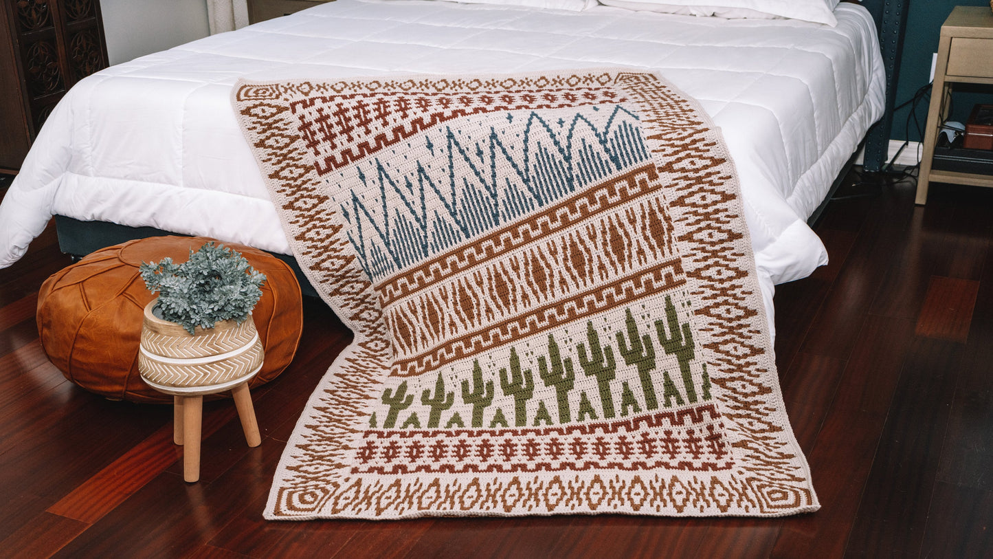 CROCHET PATTERN Desert Cactus Mosaic Crochet Blanket, Instant Download Pattern, Chart & Written Instructions Mosaic Stitch Video Tutorial