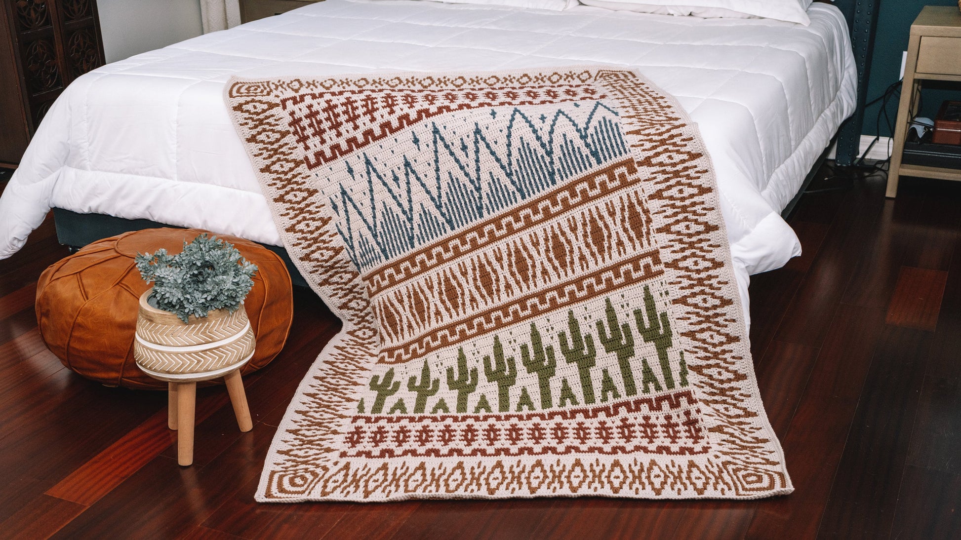 CROCHET PATTERN Desert Cactus Mosaic Crochet Blanket, Instant Download Pattern, Chart & Written Instructions Mosaic Stitch Video Tutorial