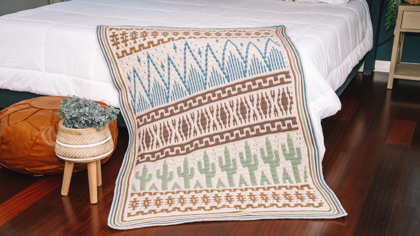 CROCHET PATTERN Desert Cactus Mosaic Crochet Blanket, Instant Download Pattern, Chart & Written Instructions Mosaic Stitch Video Tutorial