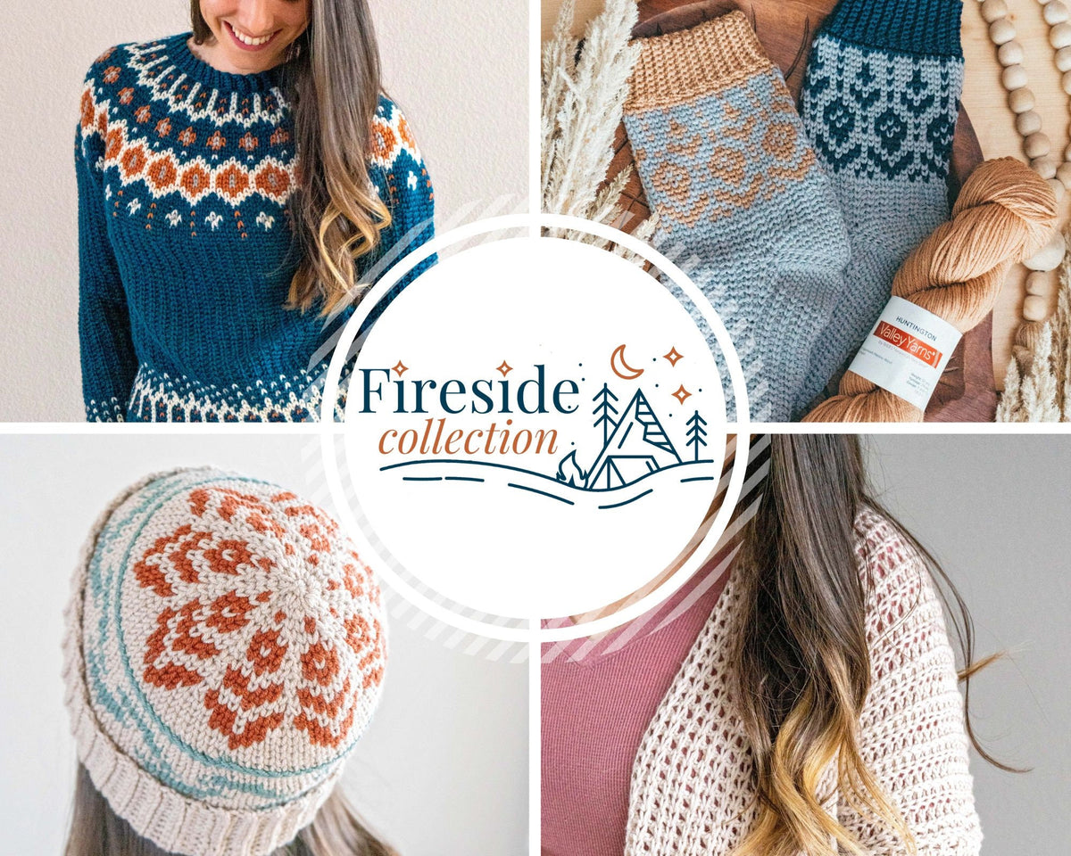 CROCHET PATTERN + VIDEO Fireside Crochet Pattern Collections eBook Includes Colorwork Beanie, Socks, Pullover Sweater, & Easy Cardi