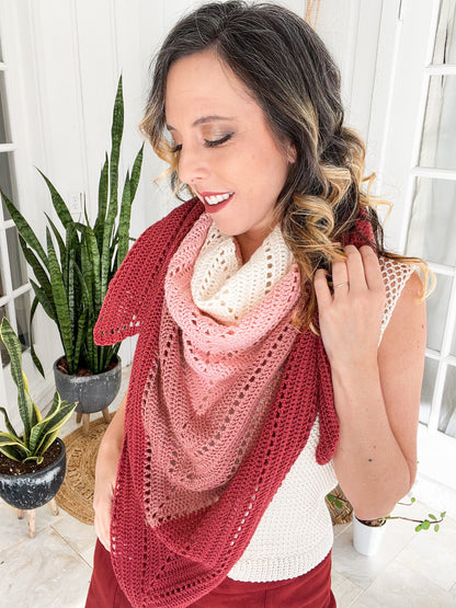 CROCHET PATTERN + VIDEO Pretty in Pink Triangle Crochet Pattern + Charts, Beginner Triangle Crochet Shawl