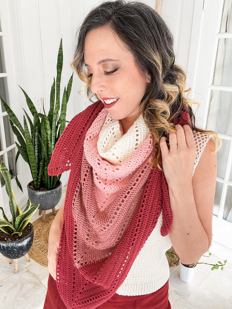 CROCHET PATTERN + VIDEO Pretty in Pink Triangle Crochet Pattern + Charts, Beginner Triangle Crochet Shawl