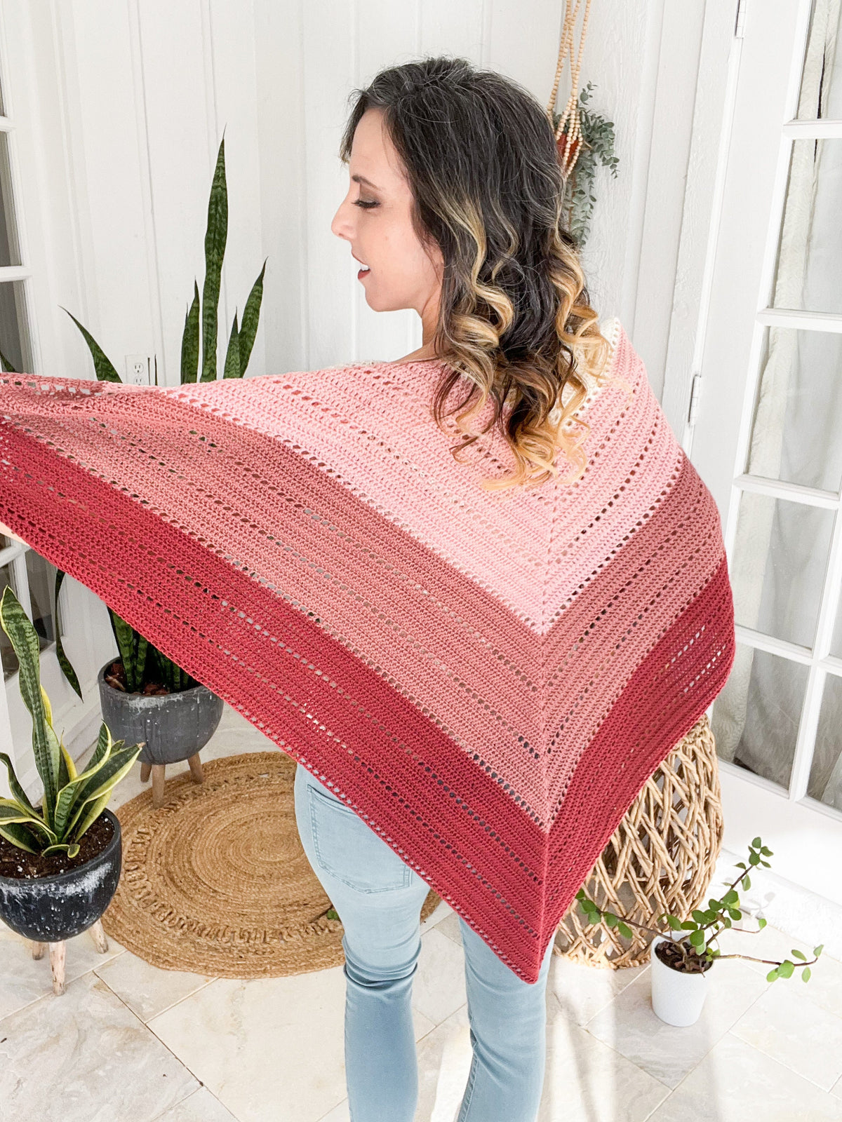 CROCHET PATTERN + VIDEO Pretty in Pink Triangle Crochet Pattern + Charts, Beginner Triangle Crochet Shawl