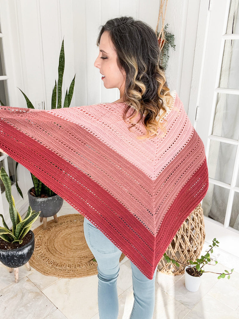 CROCHET PATTERN + VIDEO Pretty in Pink Triangle Crochet Pattern + Charts, Beginner Triangle Crochet Shawl