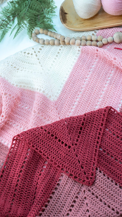 CROCHET PATTERN + VIDEO Pretty in Pink Triangle Crochet Pattern + Charts, Beginner Triangle Crochet Shawl