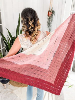 CROCHET PATTERN + VIDEO Pretty in Pink Triangle Crochet Pattern + Charts, Beginner Triangle Crochet Shawl