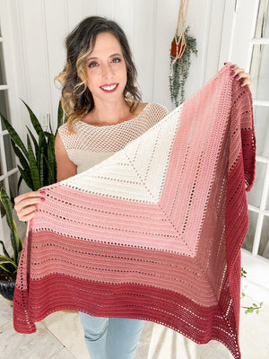 CROCHET PATTERN + VIDEO Pretty in Pink Triangle Crochet Pattern + Charts, Beginner Triangle Crochet Shawl