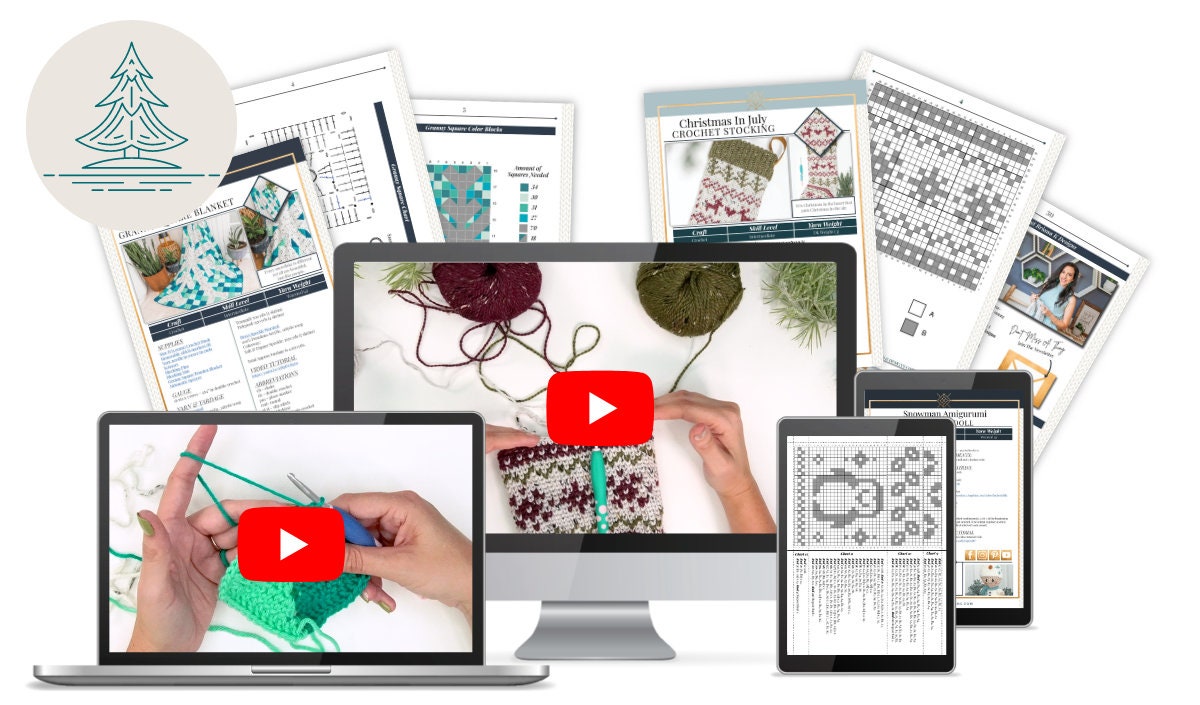 CROCHET PATTERN + VIDEO Create Your Holiday Style Crochet Course, Stocking Charts, Blanket Chart, Crochet Christmas Home Decor