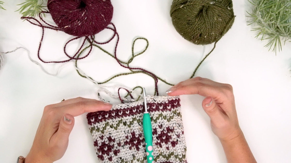 CROCHET PATTERN + VIDEO Christmas In July Crochet Stocking, Traditional Crochet Colorwork Fair Isle Stocking with Video Tutorial. Holiday