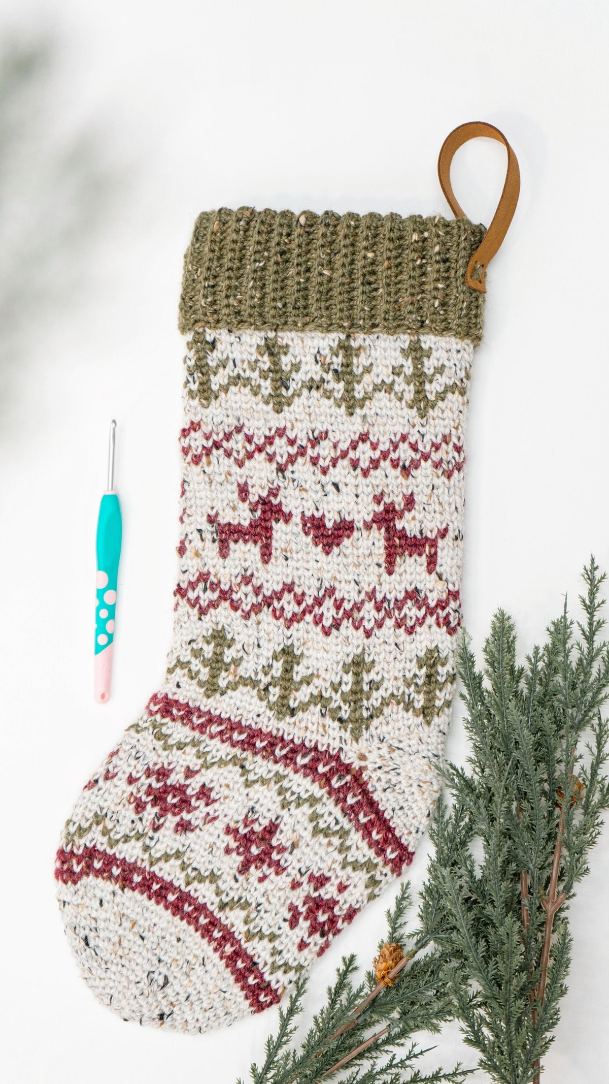CROCHET PATTERN + VIDEO Christmas In July Crochet Stocking, Traditional Crochet Colorwork Fair Isle Stocking with Video Tutorial. Holiday