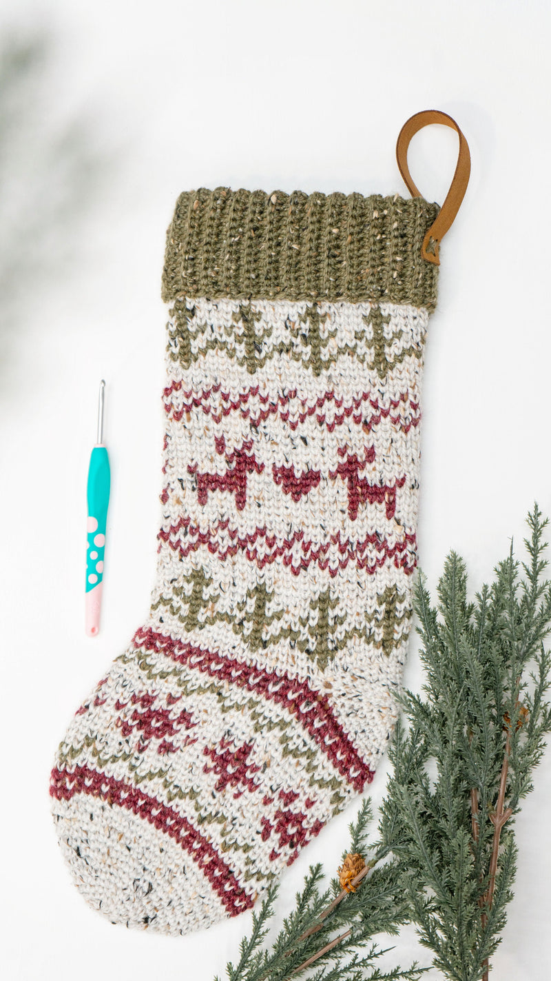 CROCHET PATTERN + VIDEO Christmas In July Crochet Stocking, Traditional Crochet Colorwork Fair Isle Stocking with Video Tutorial. Holiday