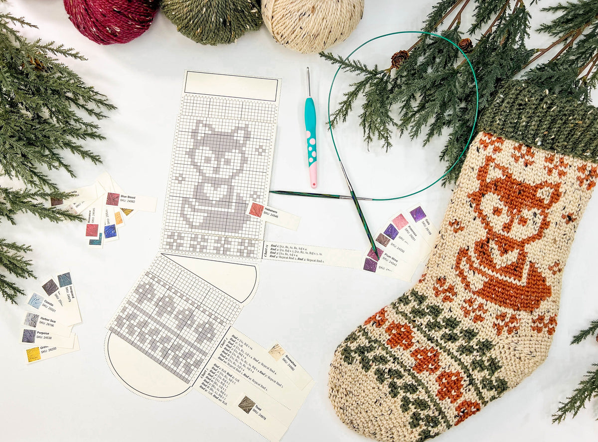 CROCHET PATTERN Woodland Fox Crochet Stocking Pattern, Charts and Video Instruction on Making a Fox Colorwork Stocking. Rustic Stocking
