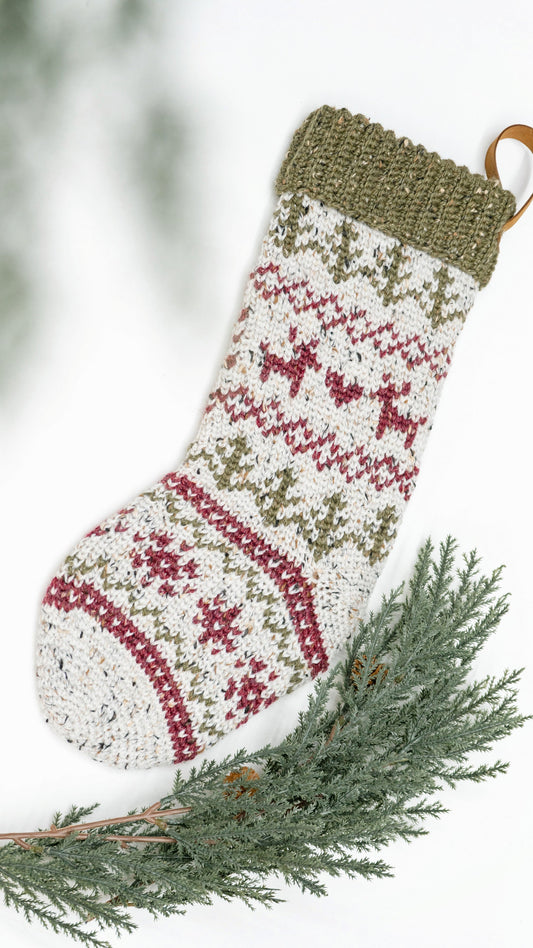 CROCHET PATTERN + VIDEO Christmas In July Crochet Stocking, Traditional Crochet Colorwork Fair Isle Stocking with Video Tutorial. Holiday