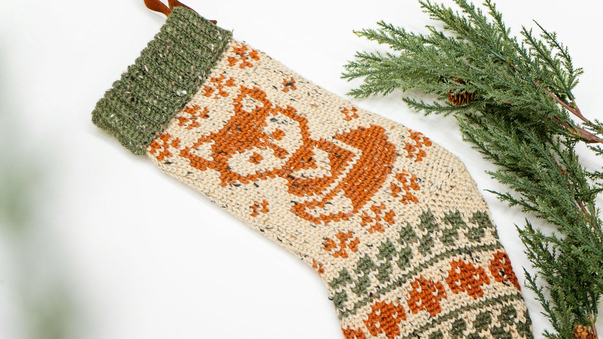 CROCHET PATTERN Woodland Fox Crochet Stocking Pattern, Charts and Video Instruction on Making a Fox Colorwork Stocking. Rustic Stocking