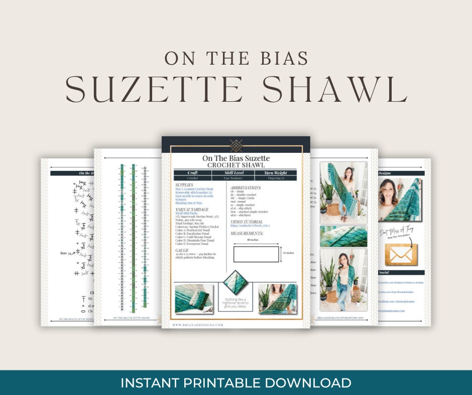 CROCHET PATTERN + VIDEO On The Bias Suzette Shawl - Crochet Pattern Instant Download, One Size Easy Crochet Shawl Pattern Video Tutorial!