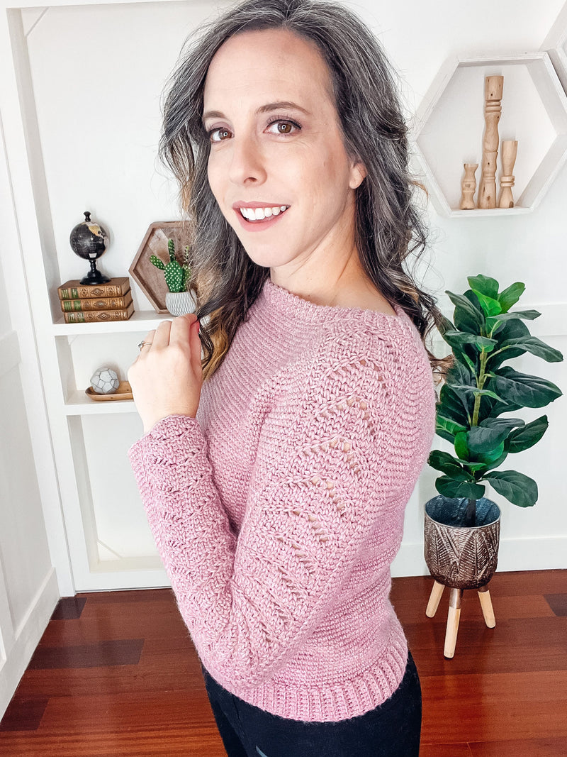 CROCHET PATTERN + VIDEO Lovely Lace Crochet Sweater, Learn to Make a Lace Sleeve Sweater, Crochet Sweater, 9 sizes included.