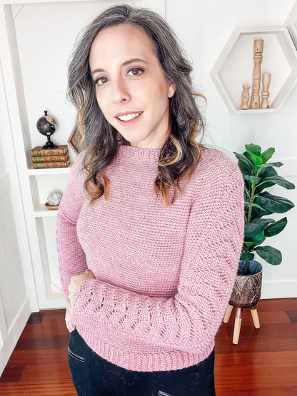 CROCHET PATTERN + VIDEO Lovely Lace Crochet Sweater, Learn to Make a Lace Sleeve Sweater, Crochet Sweater, 9 sizes included.