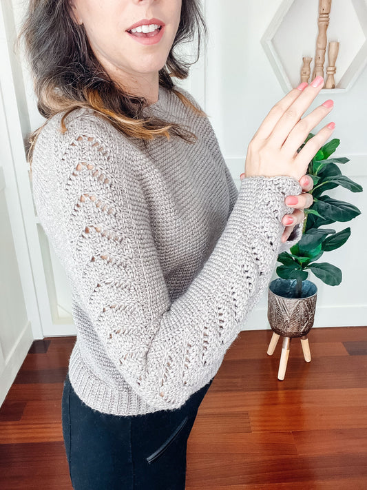 CROCHET PATTERN + VIDEO Lovely Lace Crochet Sweater, Learn to Make a Lace Sleeve Sweater, Crochet Sweater, 9 sizes included.