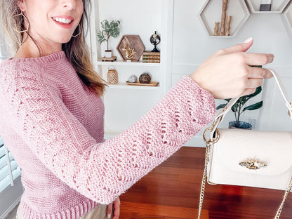 CROCHET PATTERN + VIDEO Lovely Lace Crochet Sweater, Learn to Make a Lace Sleeve Sweater, Crochet Sweater, 9 sizes included.