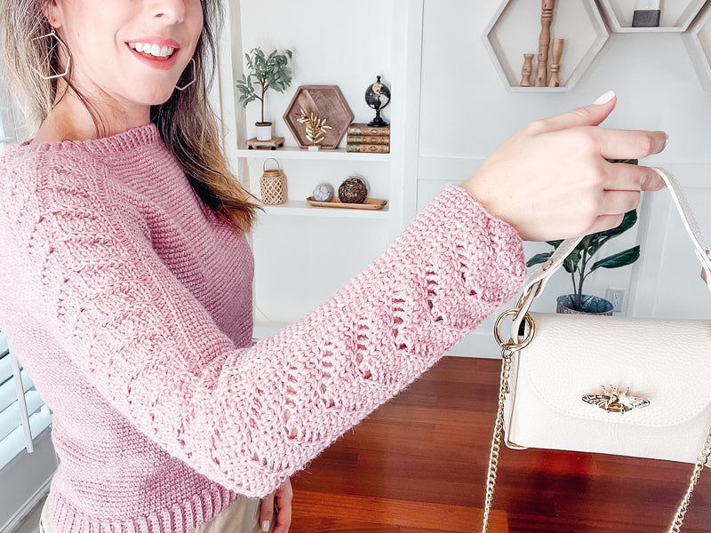 CROCHET PATTERN + VIDEO Lovely Lace Crochet Sweater, Learn to Make a Lace Sleeve Sweater, Crochet Sweater, 9 sizes included.