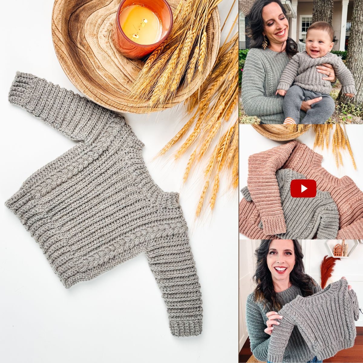 CROCHET PATTERN + VIDEO Autumn Wheat Crochet Baby to Child Sweater Pattern Sizes. Easy Crochet Pattern & Beginner Friendly - Crocheted Flat