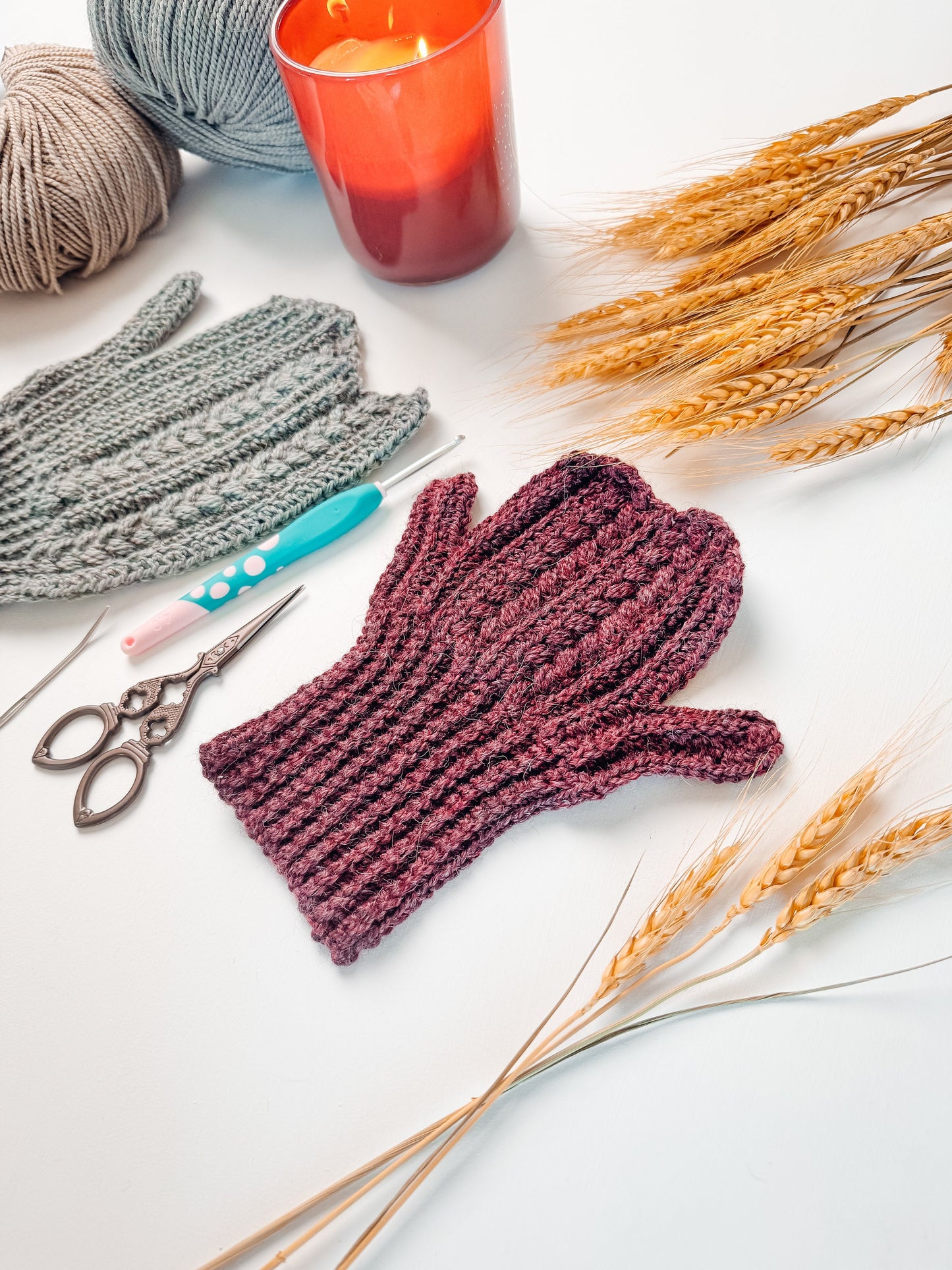 CROCHET PATTERN + VIDEO Autumn Wheat Crochet Mittens in 6 Sizes Newborn to Adult Easy Crochet Pattern & Beginner Friendly - Crocheted Flat