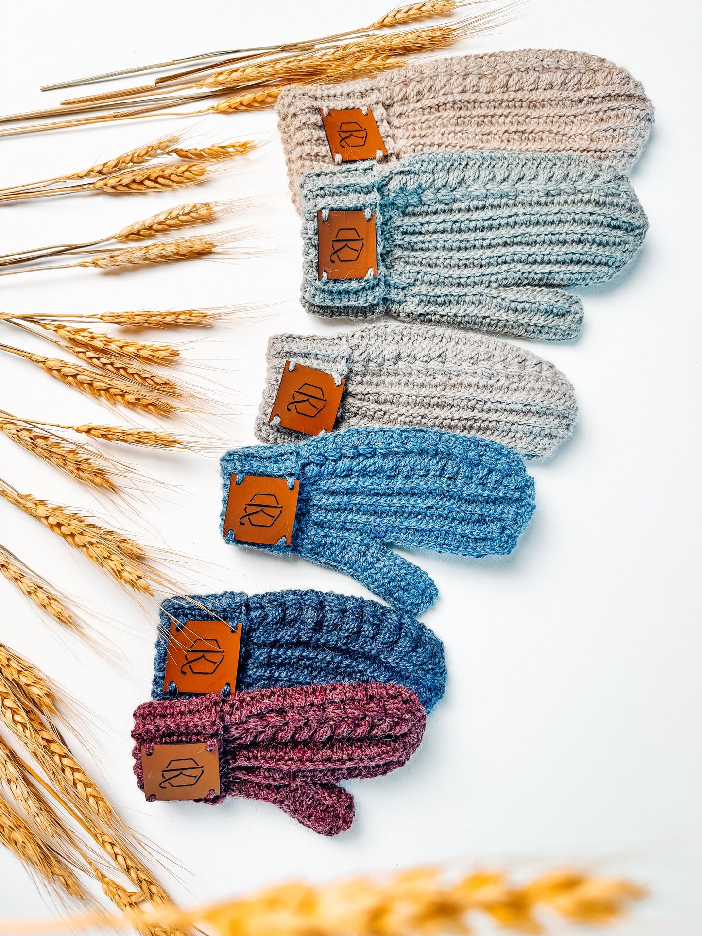 CROCHET PATTERN + VIDEO Autumn Wheat Crochet Mittens in 6 Sizes Newborn to Adult Easy Crochet Pattern & Beginner Friendly - Crocheted Flat