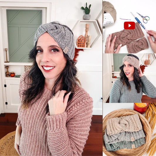 CROCHET PATTERN + VIDEO Autumn Wheat Crochet Ear Warmer Headband in 8 Sizes Newborn to Adult. Easy Crochet Pattern & Beginner Friendly