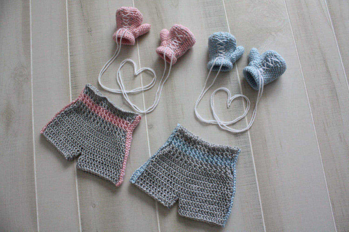 CROCHET PATTERN Baby Boxer Gloves and Boxing Shorts Patterb Instant Download, Preemie- 6 Months, includes Baby Boxer Shoes