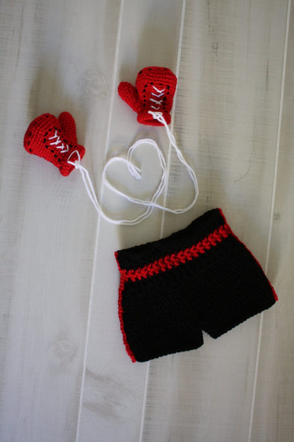 CROCHET PATTERN Baby Boxer Gloves and Boxing Shorts Patterb Instant Download, Preemie- 6 Months, includes Baby Boxer Shoes