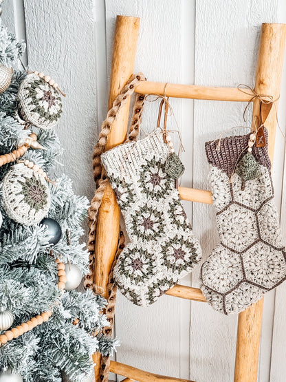 CROCHET PATTERN + VIDEO Festive Granny Hexagon Stocking. Written Instructions and Video Tutorial - Christmas Crochet Stocking. Granny Motif