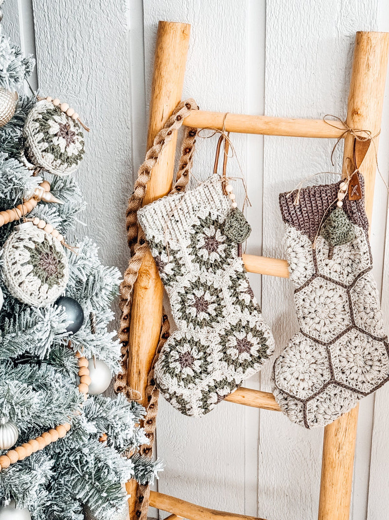 CROCHET PATTERN + VIDEO Festive Granny Hexagon Stocking. Written Instructions and Video Tutorial - Christmas Crochet Stocking. Granny Motif