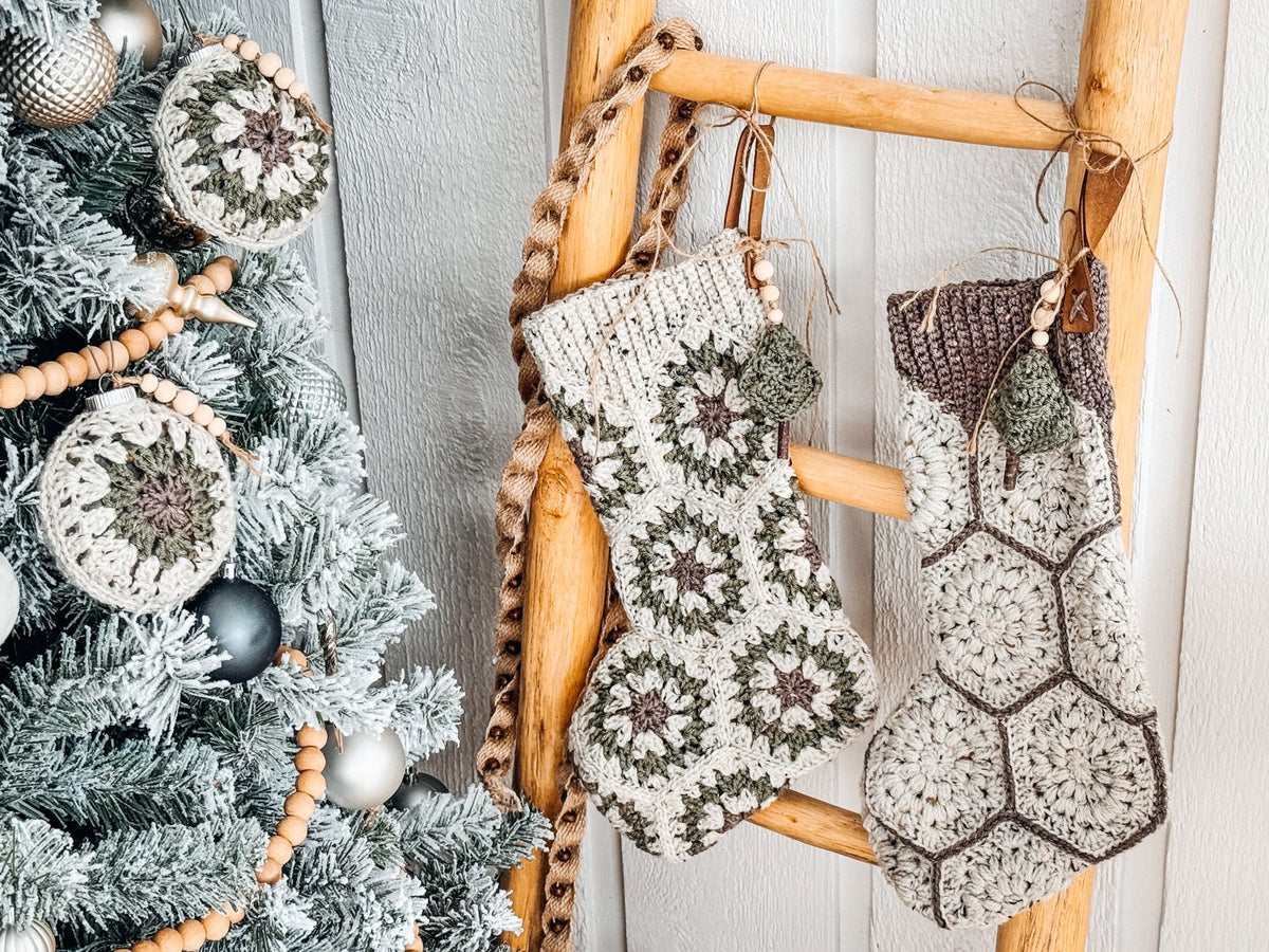 CROCHET PATTERN + VIDEO Festive Granny Hexagon Stocking. Written Instructions and Video Tutorial - Christmas Crochet Stocking. Granny Motif