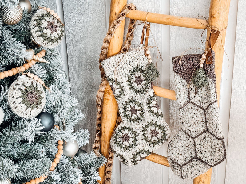 CROCHET PATTERN + VIDEO Festive Granny Hexagon Stocking. Written Instructions and Video Tutorial - Christmas Crochet Stocking. Granny Motif