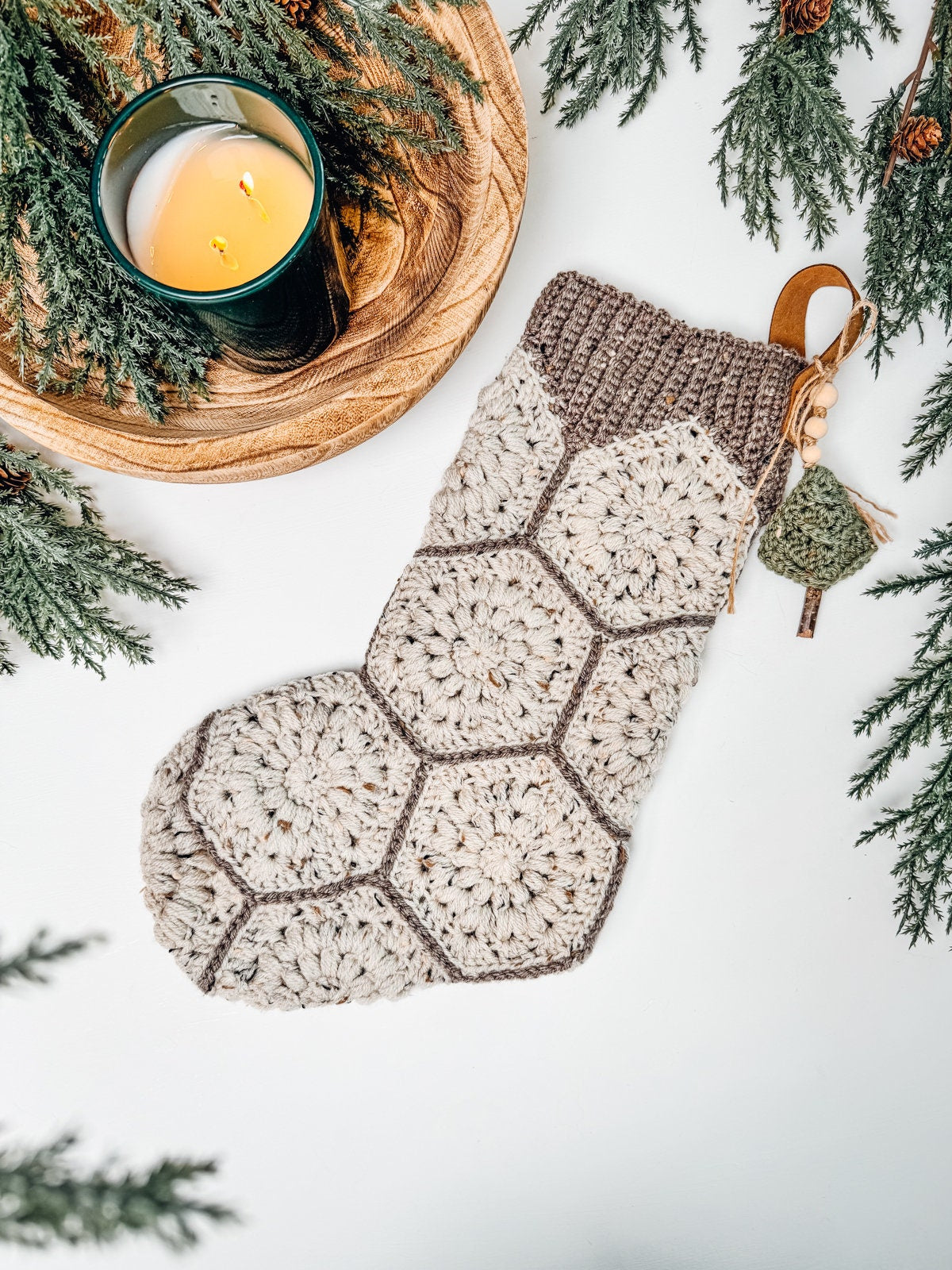 CROCHET PATTERN + VIDEO Festive Granny Hexagon Stocking. Written Instructions and Video Tutorial - Christmas Crochet Stocking. Granny Motif