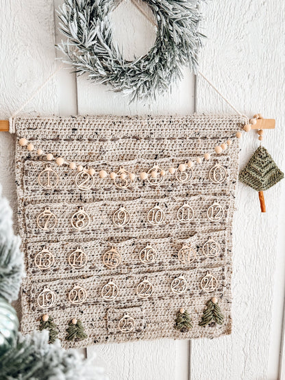 CROCHET PATTERN + VIDEO Christmas Crochet Advent Calendar Pattern. Count Down To Christmas - Cute Pine Christmas Tree + Holiday Gift Tags!