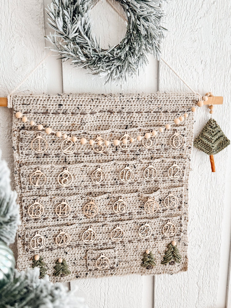 CROCHET PATTERN + VIDEO Christmas Crochet Advent Calendar Pattern. Count Down To Christmas - Cute Pine Christmas Tree + Holiday Gift Tags!