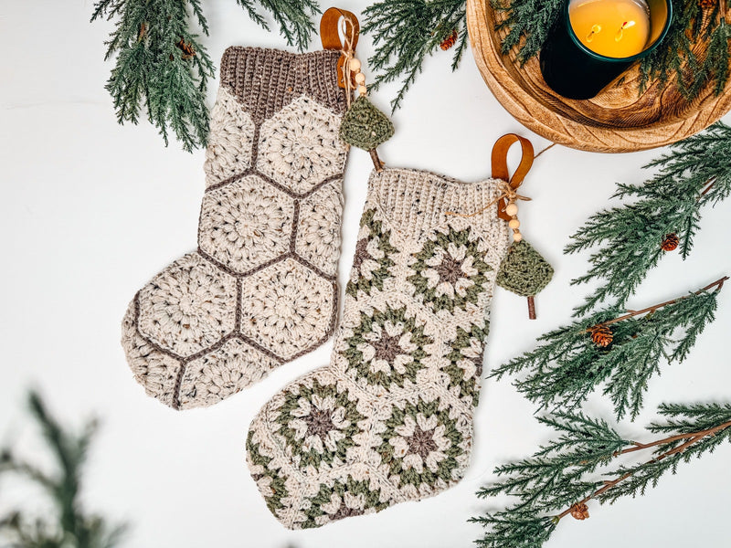 CROCHET PATTERN + VIDEO Festive Granny Hexagon Stocking. Written Instructions and Video Tutorial - Christmas Crochet Stocking. Granny Motif