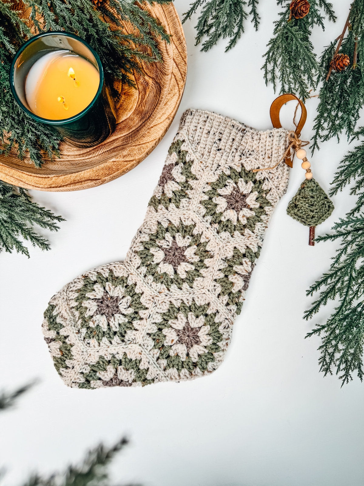 CROCHET PATTERN + VIDEO Festive Granny Hexagon Stocking. Written Instructions and Video Tutorial - Christmas Crochet Stocking. Granny Motif
