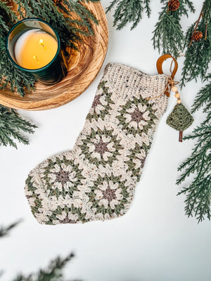 CROCHET PATTERN + VIDEO Festive Granny Hexagon Stocking. Written Instructions and Video Tutorial - Christmas Crochet Stocking. Granny Motif